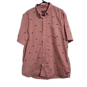 Chaps Men’s XL Short Sleeve Button Down Shirt Salmon with Blue Whale Print